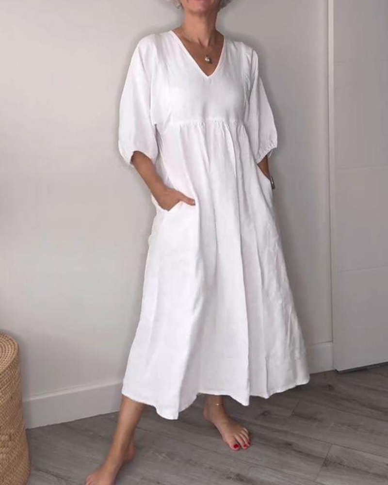 ELAENE - VESTIDO MAXI CON ESCOTE EN V, ELEGANCIA DESENFADADA