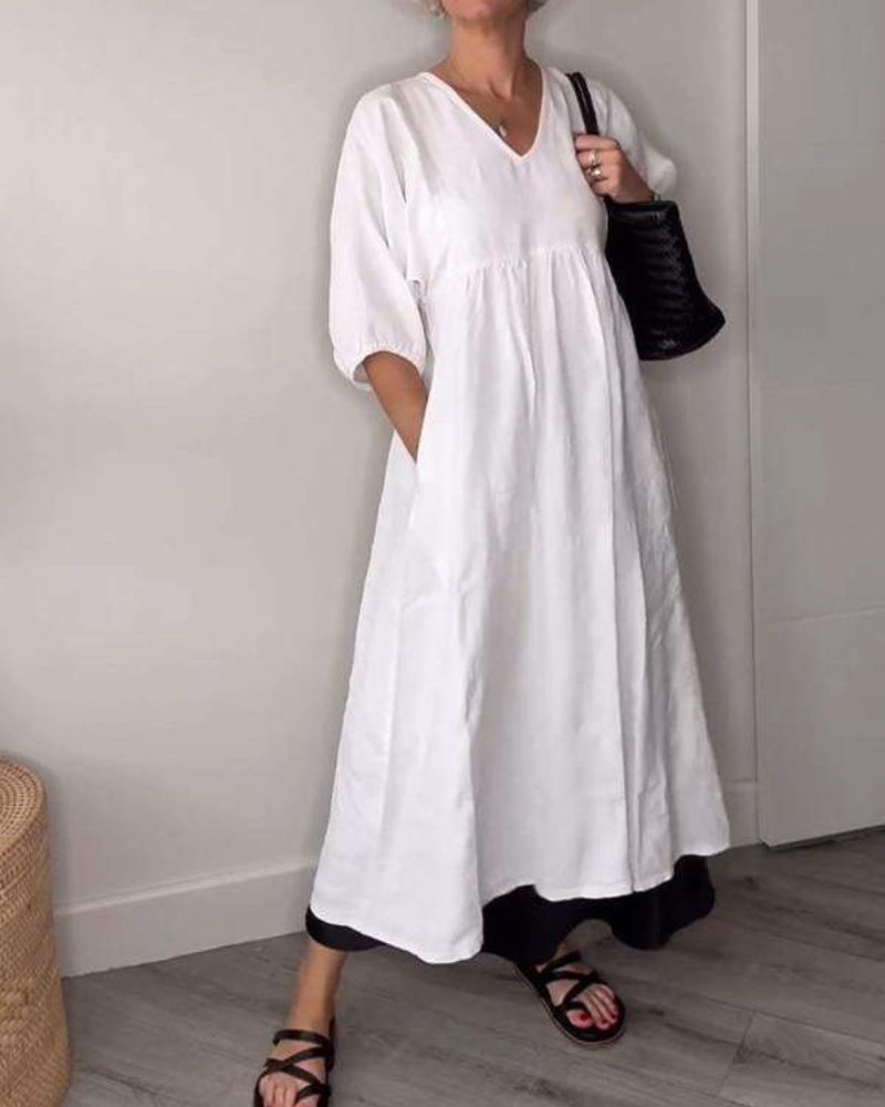 ELAENE - VESTIDO MAXI CON ESCOTE EN V, ELEGANCIA DESENFADADA