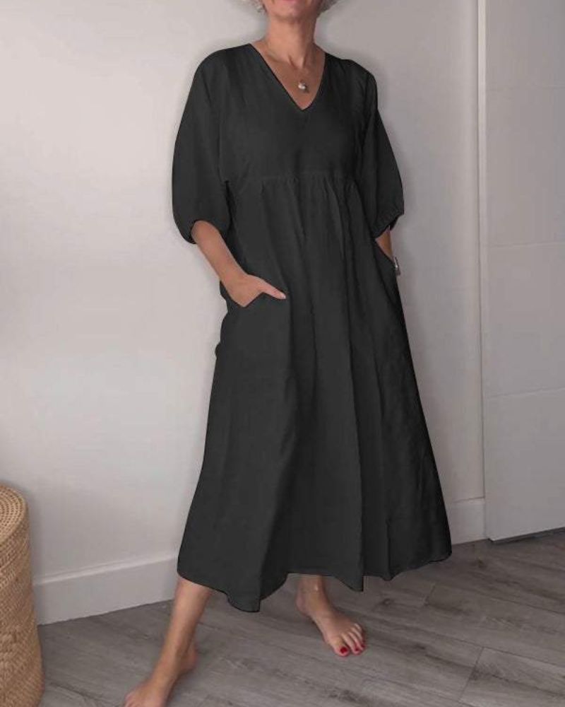 ELAENE - VESTIDO MAXI CON ESCOTE EN V, ELEGANCIA DESENFADADA