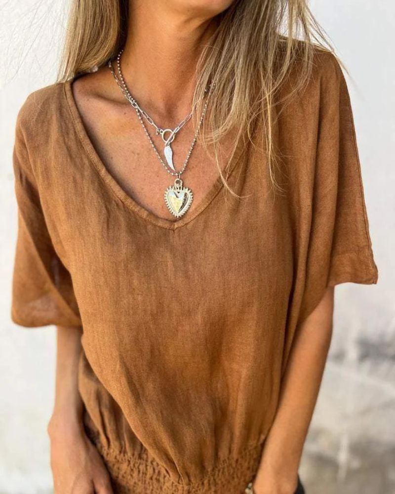 BOMIA - CAMISETA AJUSTADA CÓMODA CON CUELLO EN V