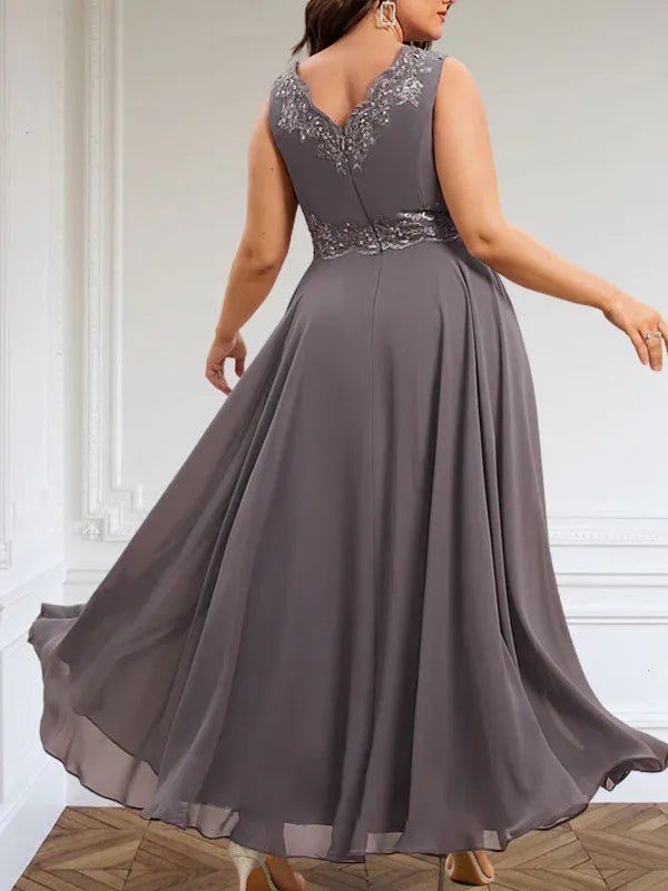 Evelina | Vestido de Chiffon en Corte A con Lentejuelas y Encaje