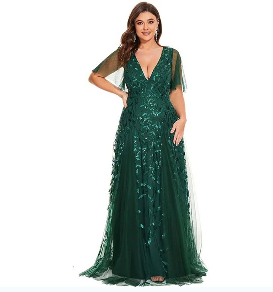 Marjorie | Vestido de Encaje y Lentejuelas de Talla Grande con Escote en V para la Madre de la Novia
