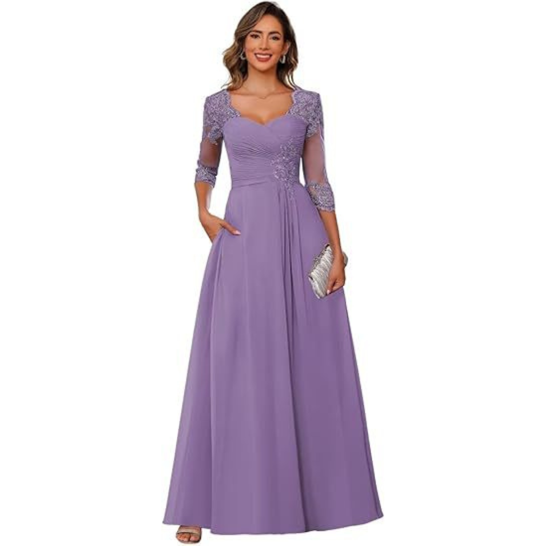Amelia – Vestido de Noche y Compromiso con Apliques de Encaje