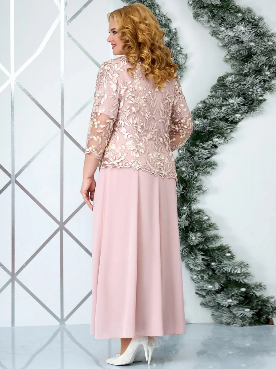 Celeste – Vestido de Noche Bordado Floral de Tallas Grandes