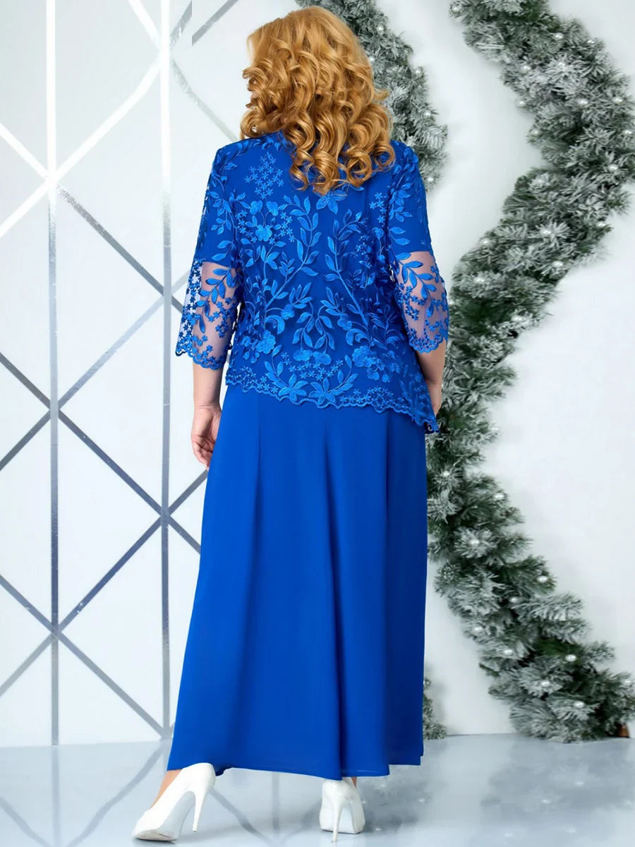 Celeste – Vestido de Noche Bordado Floral de Tallas Grandes