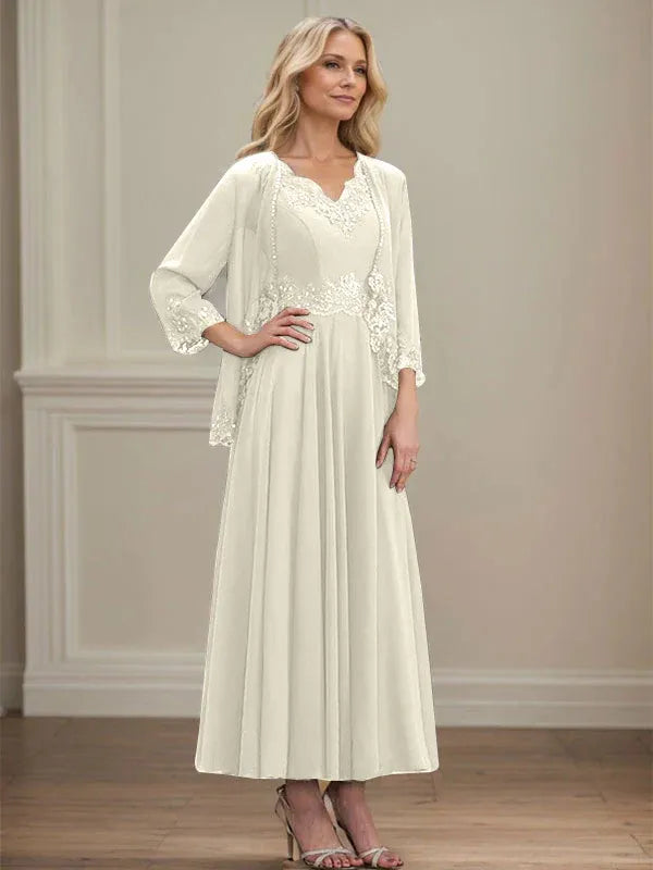 Evelina | Vestido de Chiffon en Corte A con Lentejuelas y Encaje