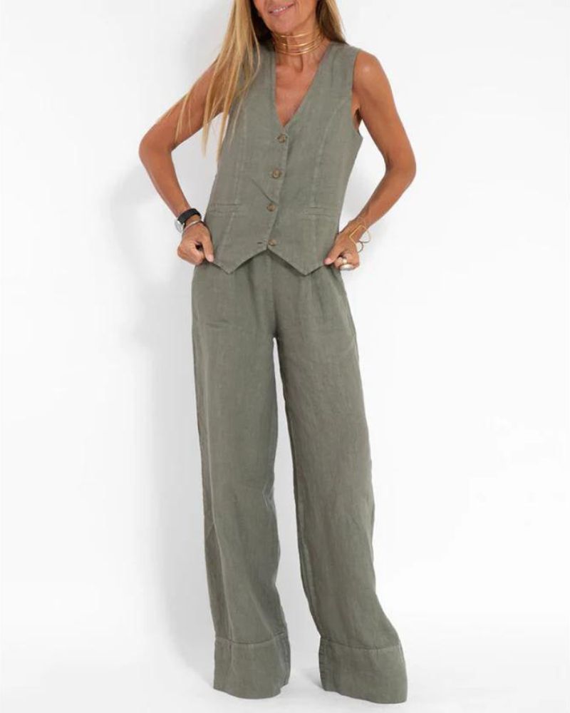 MELIA - Conjunto Chic Sin Mangas y Pantalón Ancho