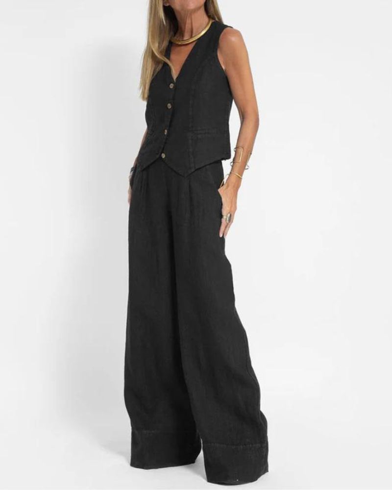 MELIA - Conjunto Chic Sin Mangas y Pantalón Ancho