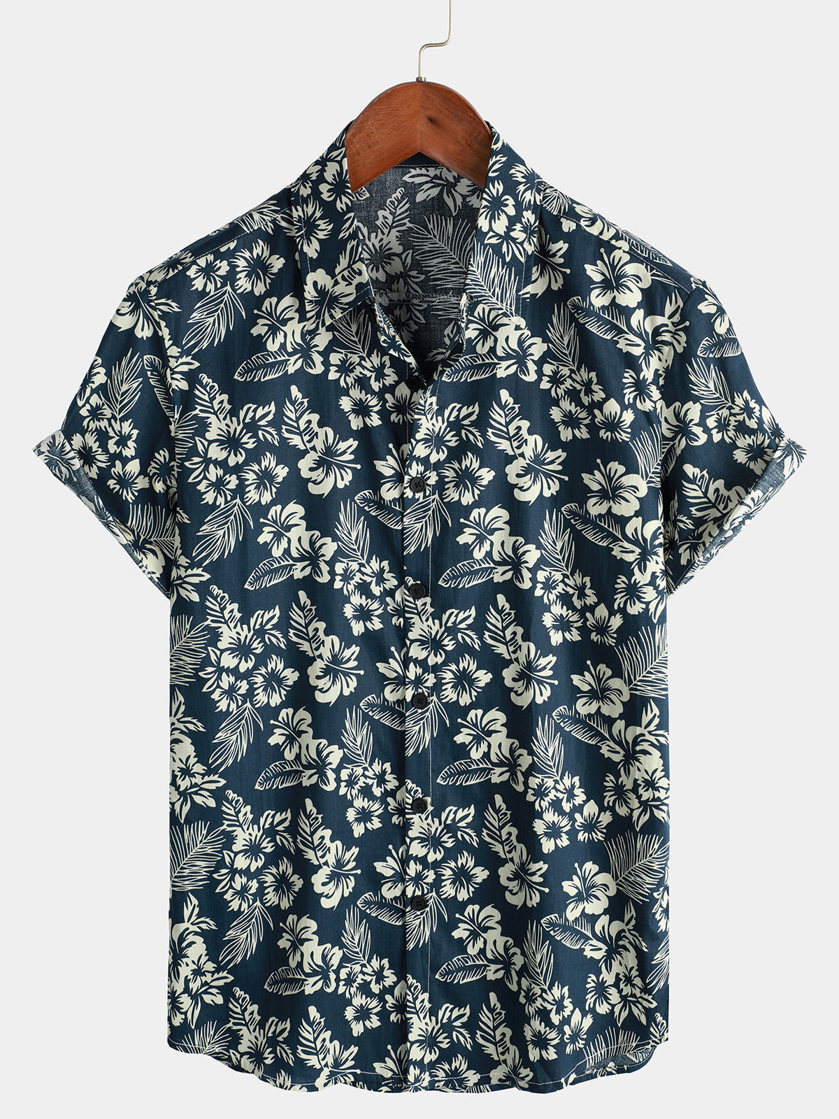 Camisa de Hawaii de Algodón con Mangas Cortas