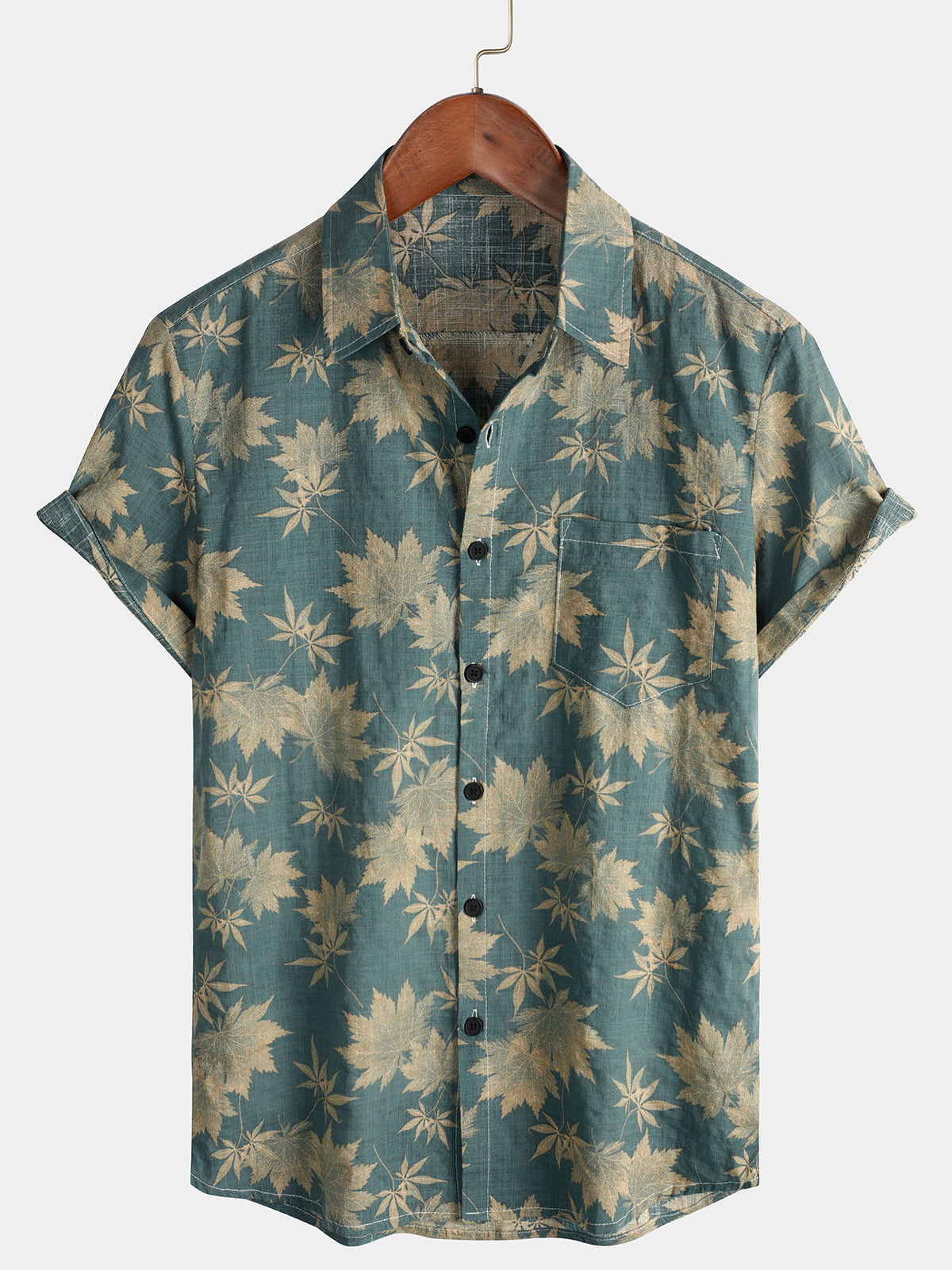 Camisa de Hawaii de Algodón con Mangas Cortas