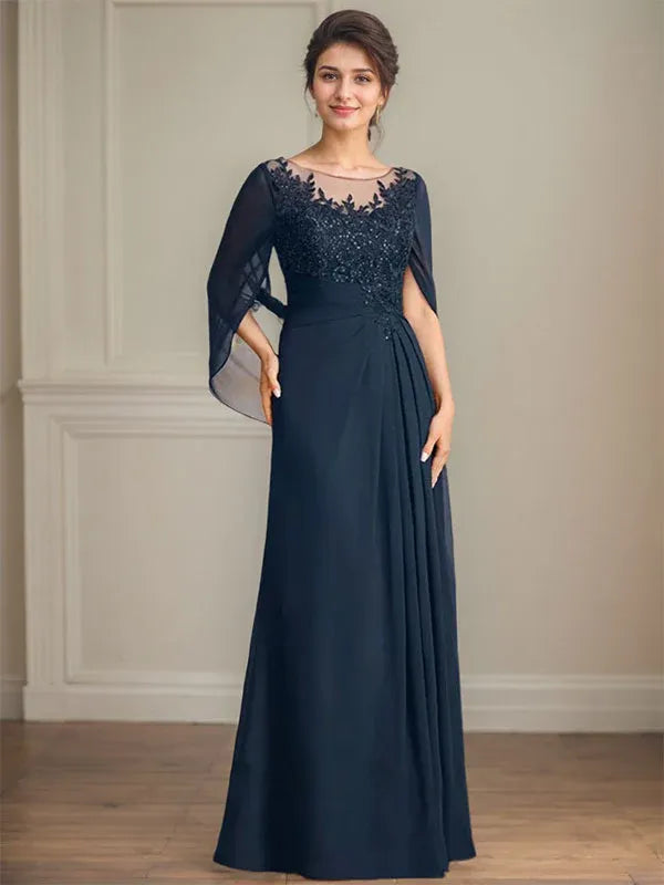 Eloria – Vestido de Madre de la Novia con Escote Redondo, Lentejuelas y Pliegues