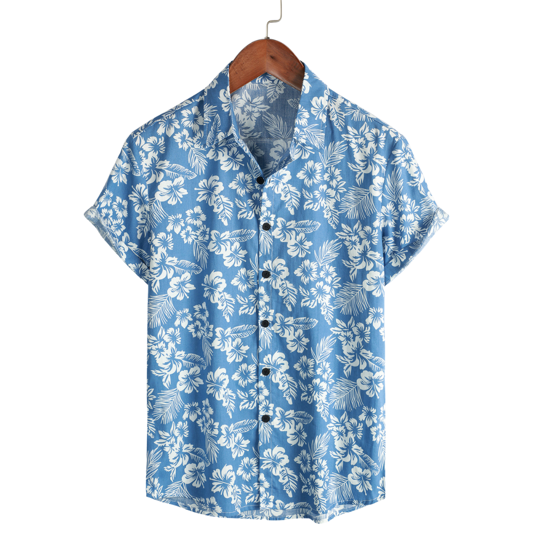 Blusa hawaiana de manga corta con estampado de flores