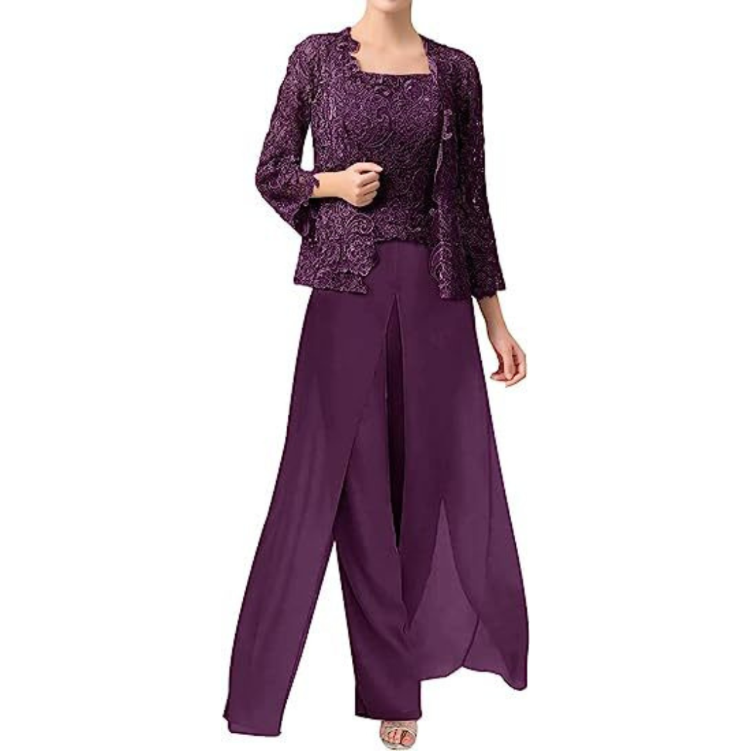 Diana – Mono de Encaje y Chiffon con Cuello Cuadrado y Chaqueta