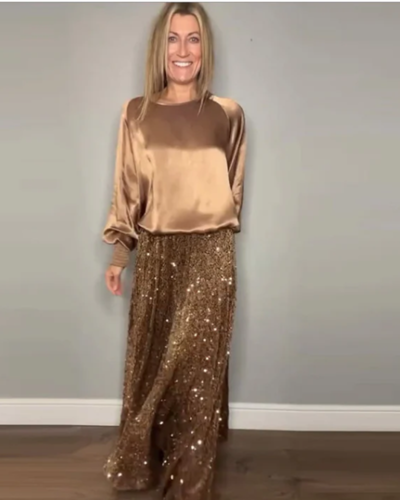 BOHÈME - TOP DE CUELLO REDONDO Y FALDA LARGA CON LENTEJUELAS