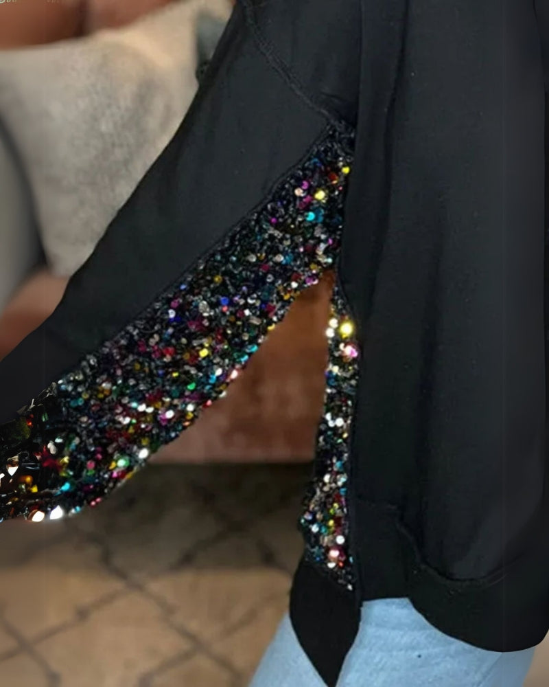 LAREI - SUDADERA CON LENTEJUELAS Y BOTONADURA PARCIAL