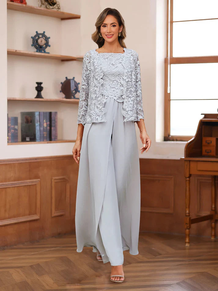 Diana – Mono de Encaje y Chiffon con Cuello Cuadrado y Chaqueta