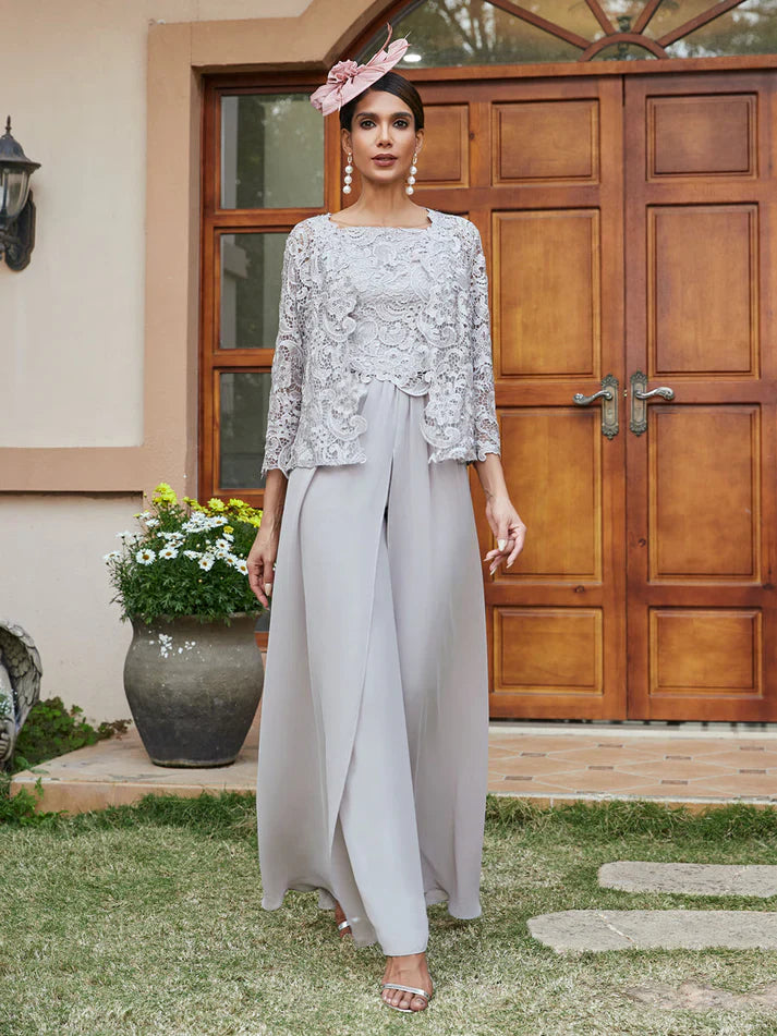 Diana – Mono de Encaje y Chiffon con Cuello Cuadrado y Chaqueta