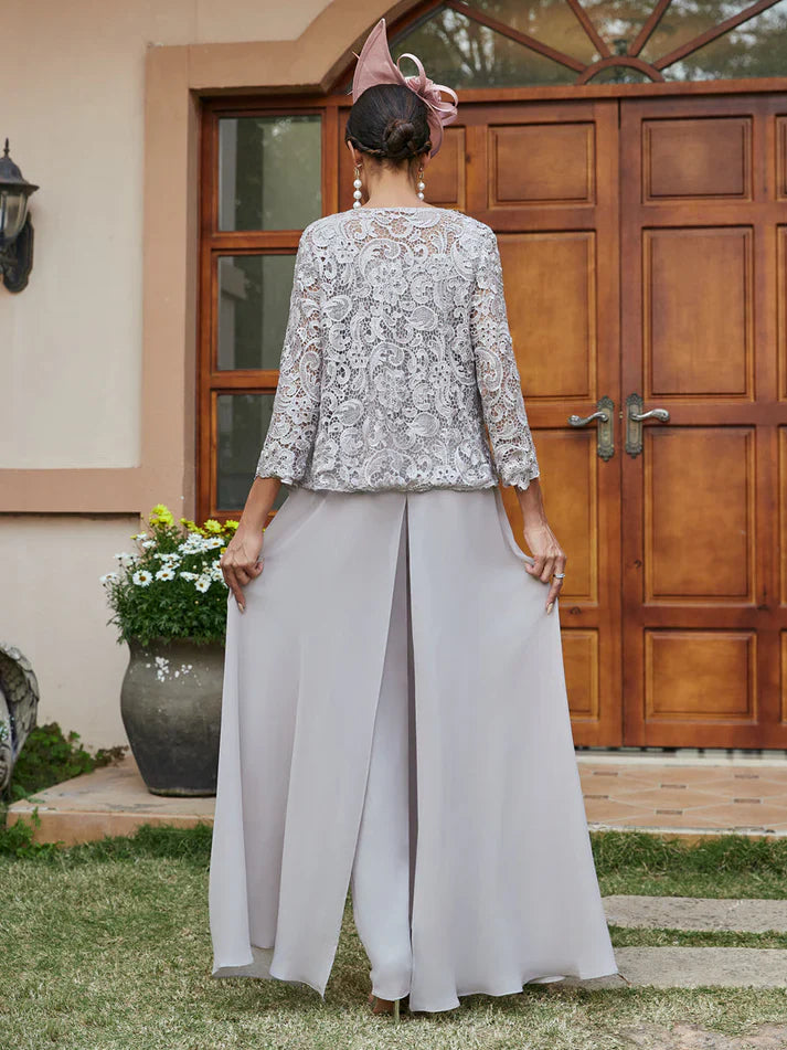 Diana – Mono de Encaje y Chiffon con Cuello Cuadrado y Chaqueta