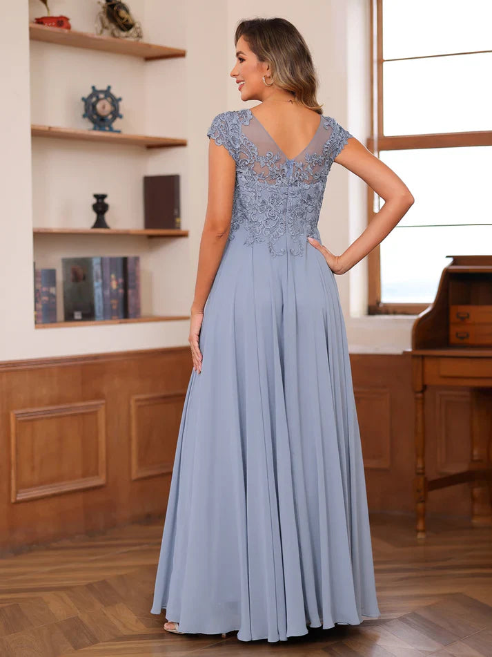 Colette | Vestido de Chifón con Escote en U y A-Line con Apliques