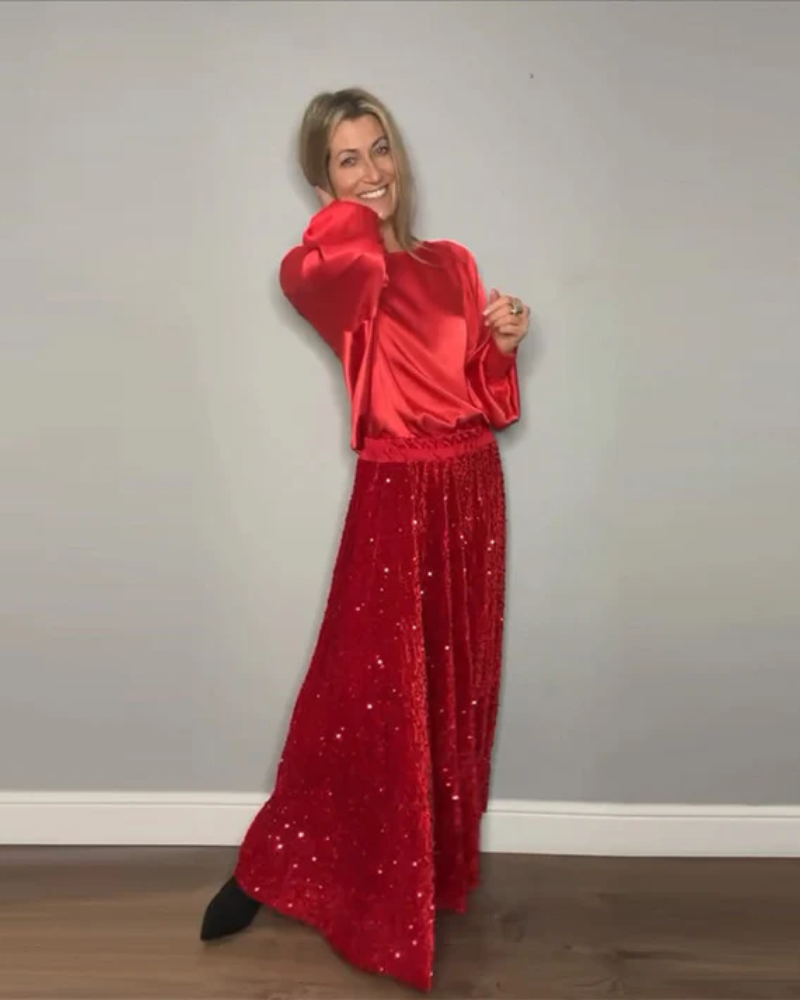 BOHÈME - TOP DE CUELLO REDONDO Y FALDA LARGA CON LENTEJUELAS