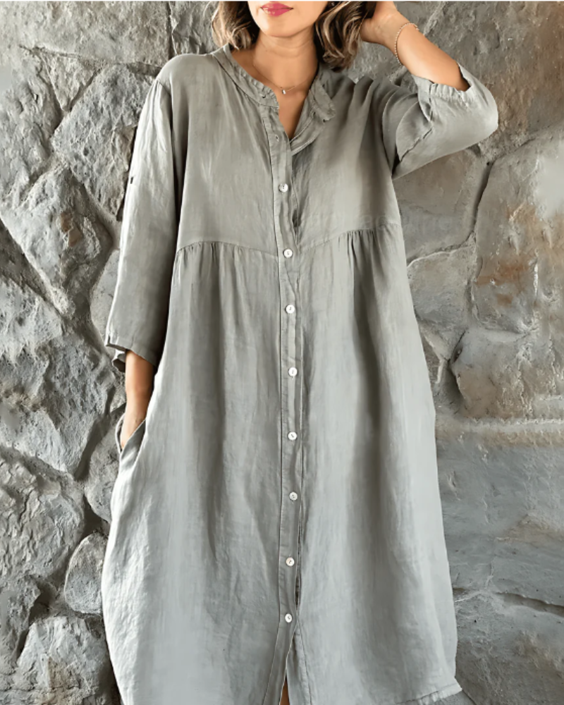 ADARE - Vestido Casual de Algodón y Lino