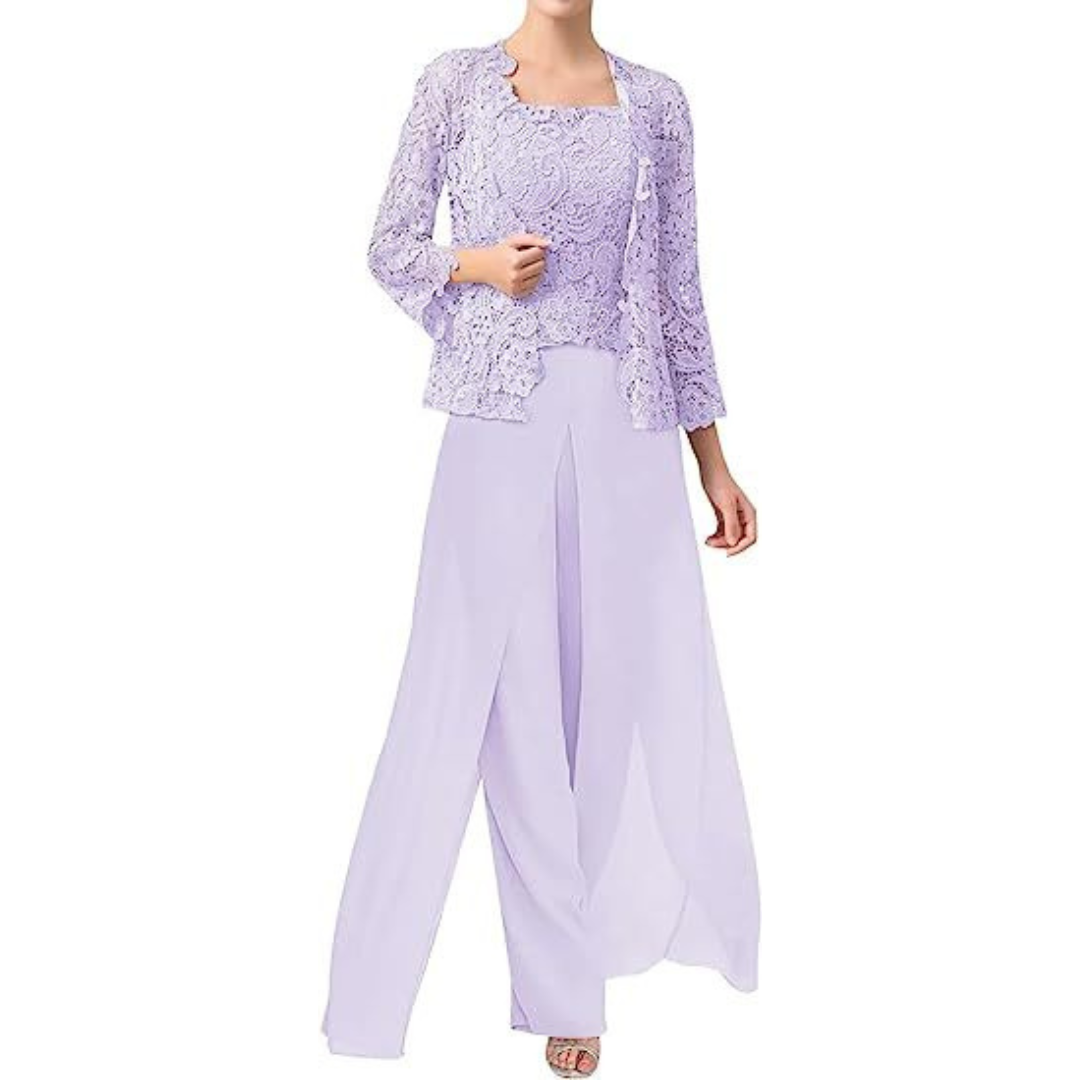 Diana – Mono de Encaje y Chiffon con Cuello Cuadrado y Chaqueta