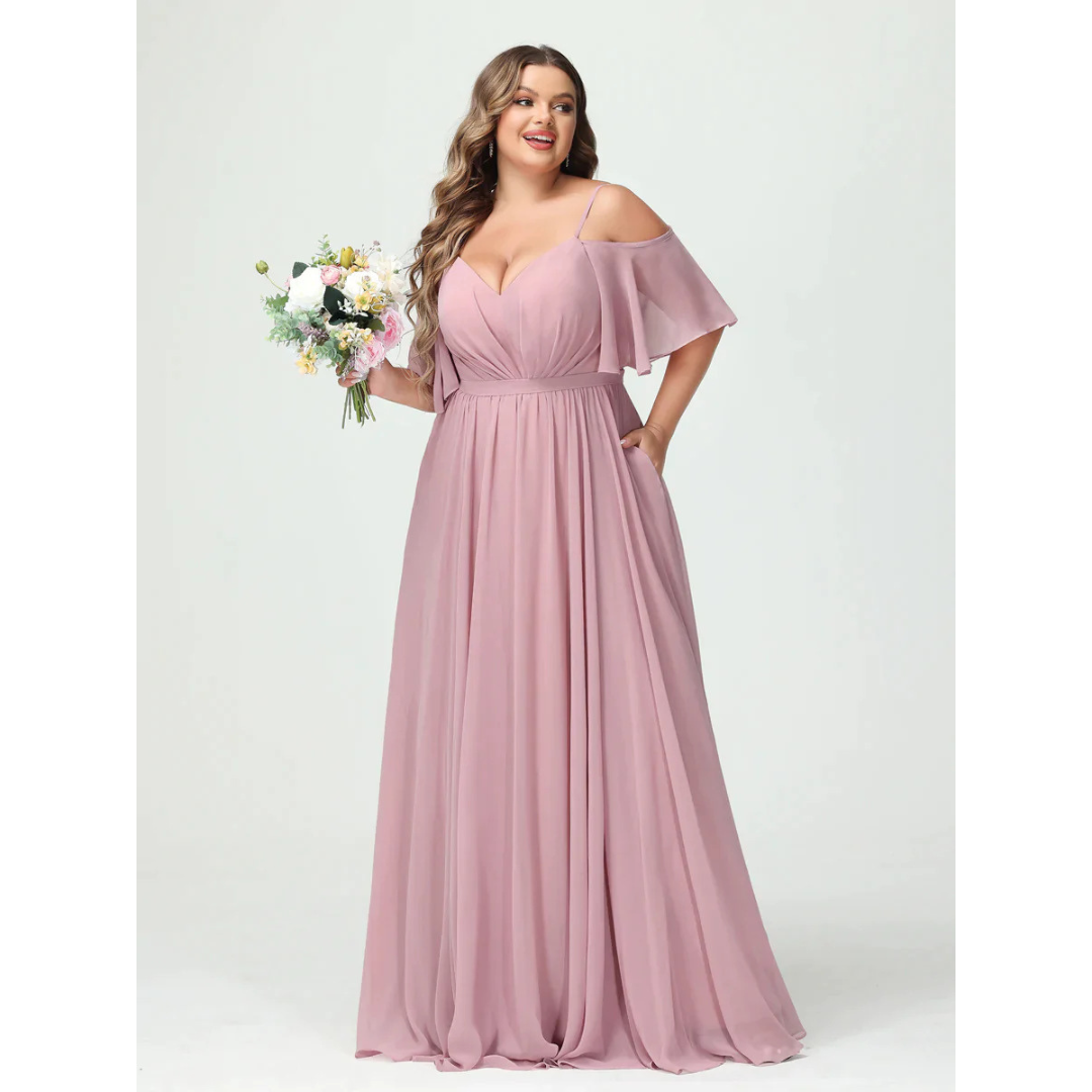 Alessia – Vestido de Dama de Honor y de Noche con Tirantes de Espagueti