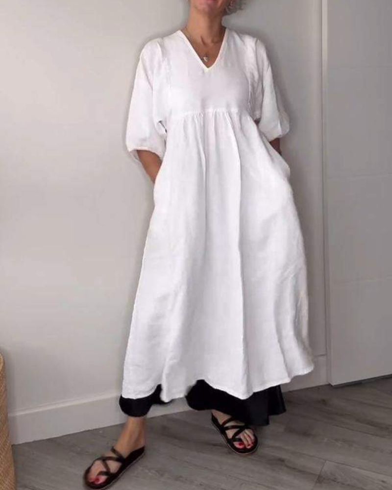 ELAENE - VESTIDO MAXI CON ESCOTE EN V, ELEGANCIA DESENFADADA