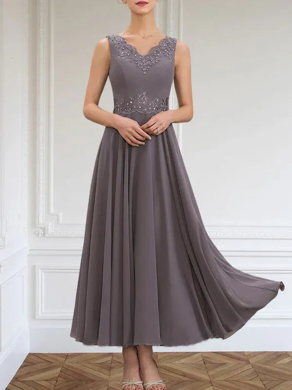 Evelina | Vestido de Chiffon en Corte A con Lentejuelas y Encaje