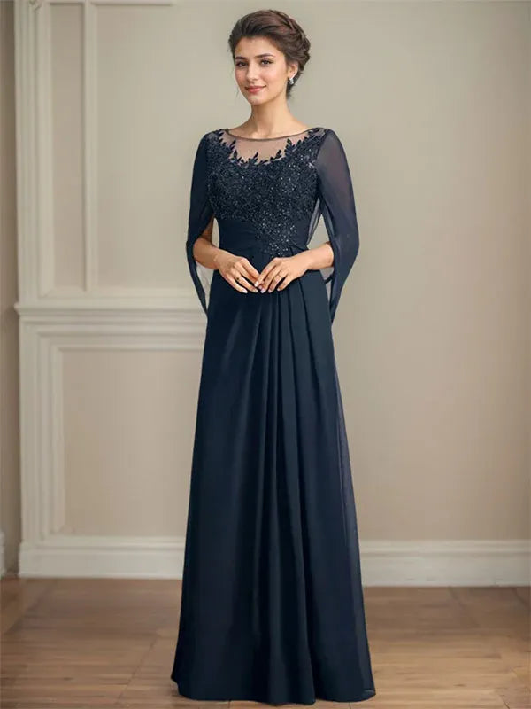 Eloria – Vestido de Madre de la Novia con Escote Redondo, Lentejuelas y Pliegues