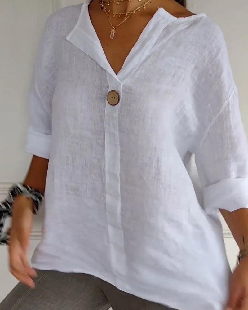 ARAI - TOP DE ALGODÓN Y LINO CON CUELLO EN V Y BOTONES