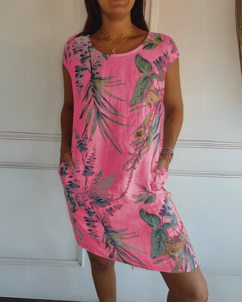 JOANA - VESTIDO IMPRESO CON CUELLO REDONDO EN ALGODÓN Y LINO