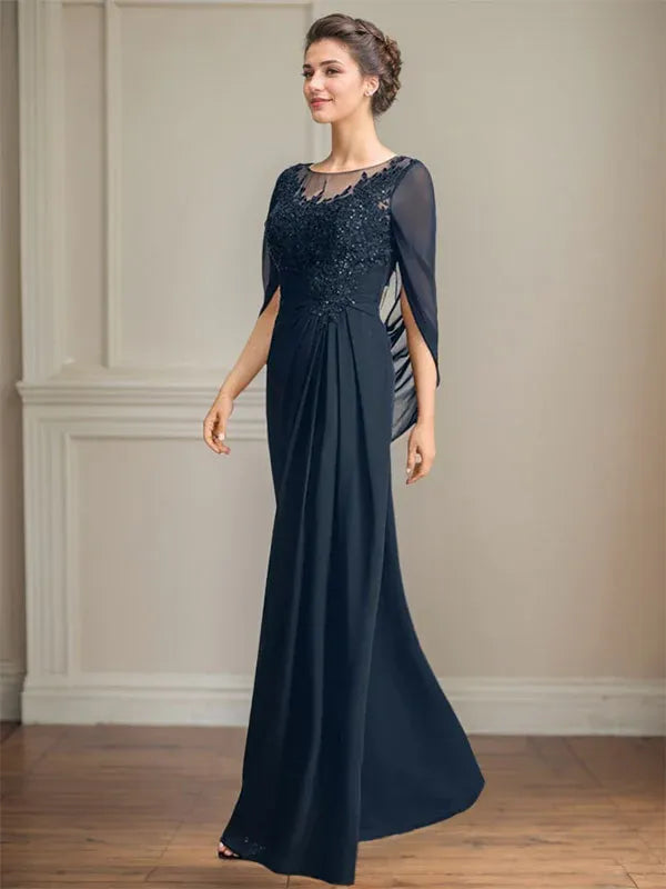 Eloria – Vestido de Madre de la Novia con Escote Redondo, Lentejuelas y Pliegues