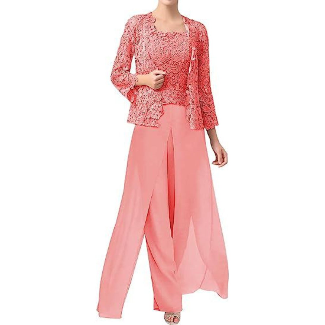 Diana – Mono de Encaje y Chiffon con Cuello Cuadrado y Chaqueta