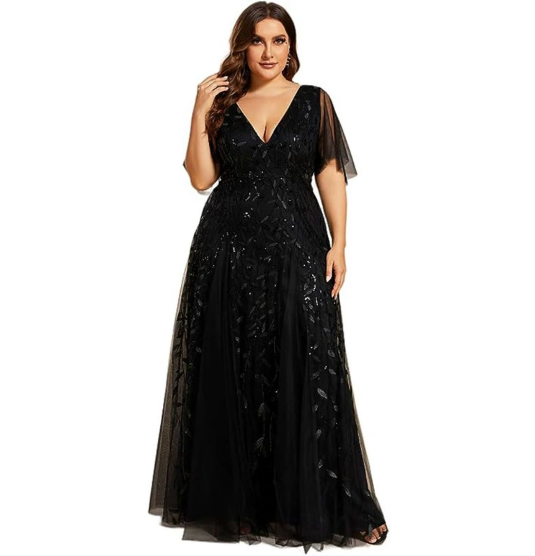 Marjorie | Vestido de Encaje y Lentejuelas de Talla Grande con Escote en V para la Madre de la Novia