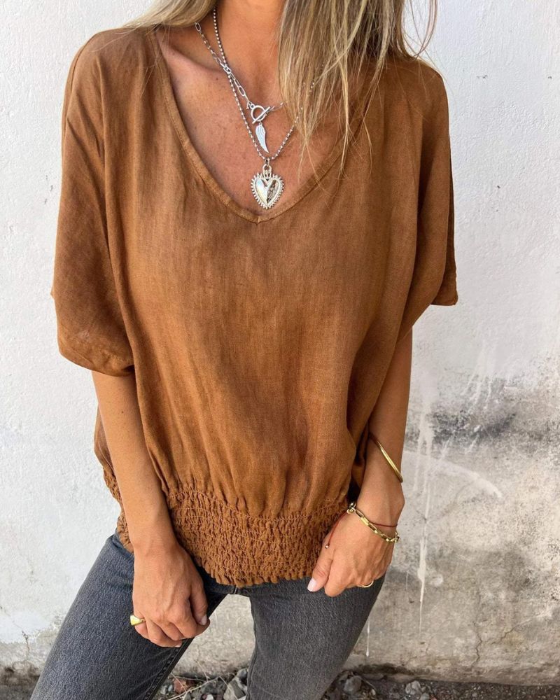 BOMIA - CAMISETA AJUSTADA CÓMODA CON CUELLO EN V