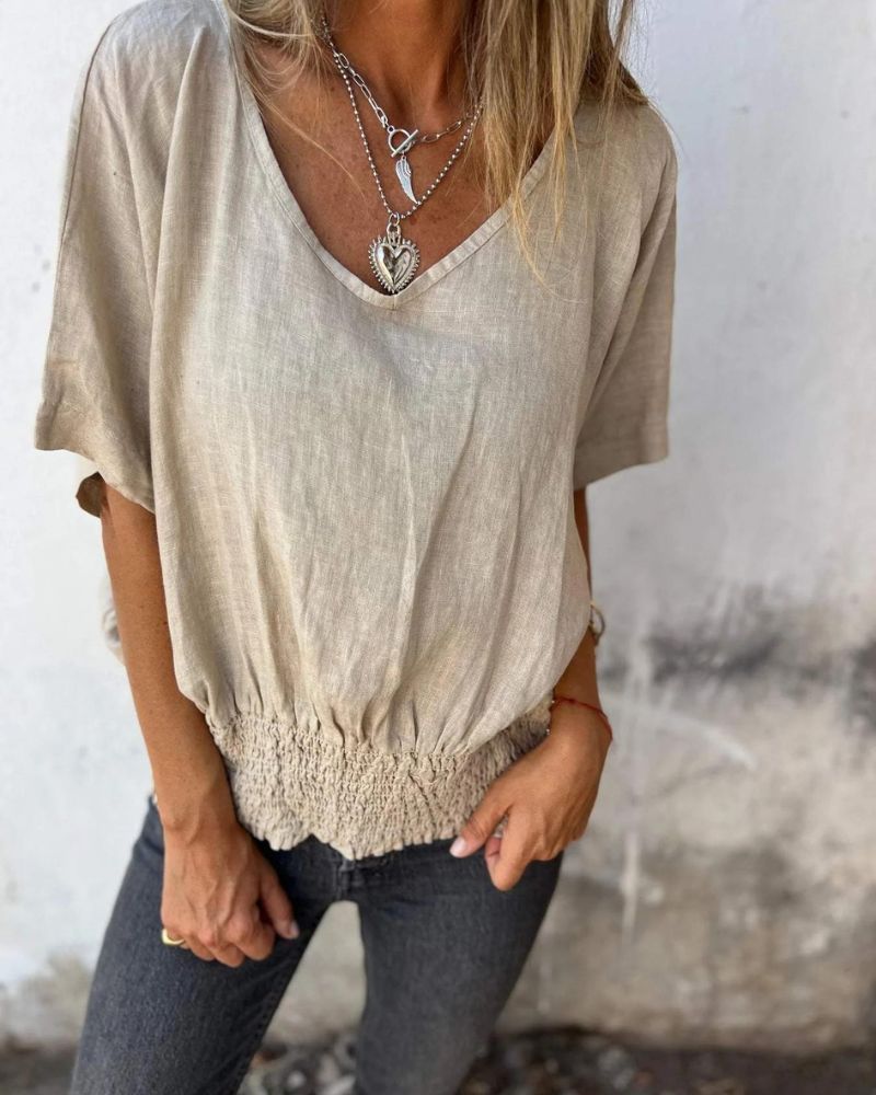 BOMIA - CAMISETA AJUSTADA CÓMODA CON CUELLO EN V