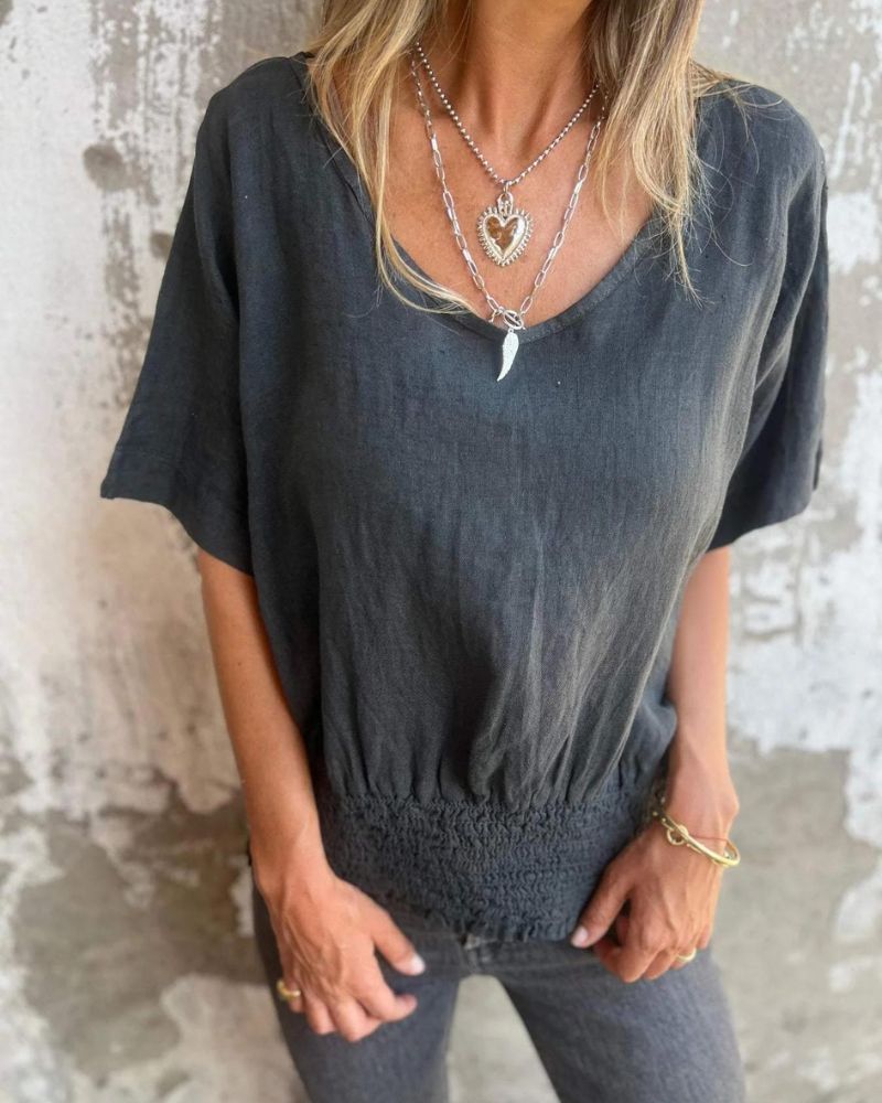 BOMIA - CAMISETA AJUSTADA CÓMODA CON CUELLO EN V