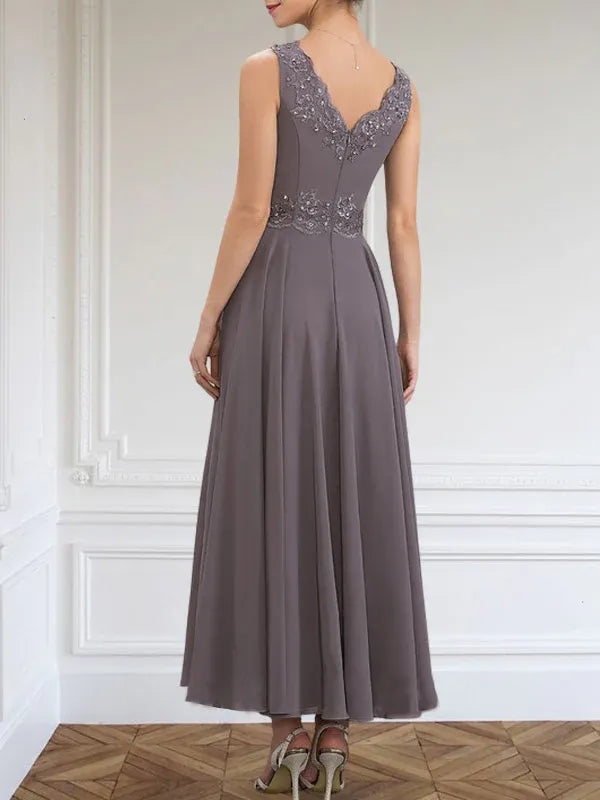 Evelina | Vestido de Chiffon en Corte A con Lentejuelas y Encaje
