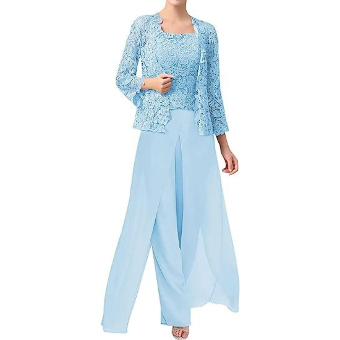 Diana – Mono de Encaje y Chiffon con Cuello Cuadrado y Chaqueta