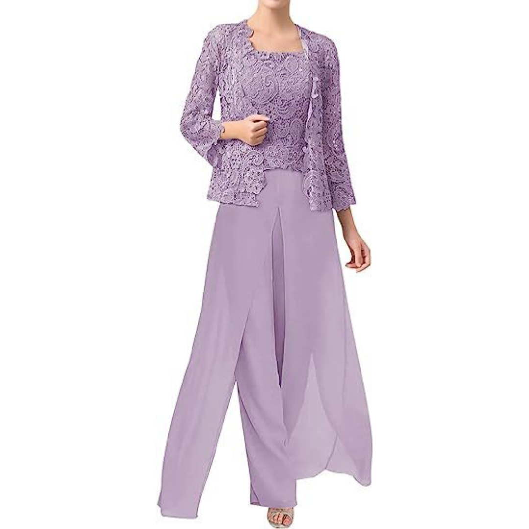 Diana – Mono de Encaje y Chiffon con Cuello Cuadrado y Chaqueta