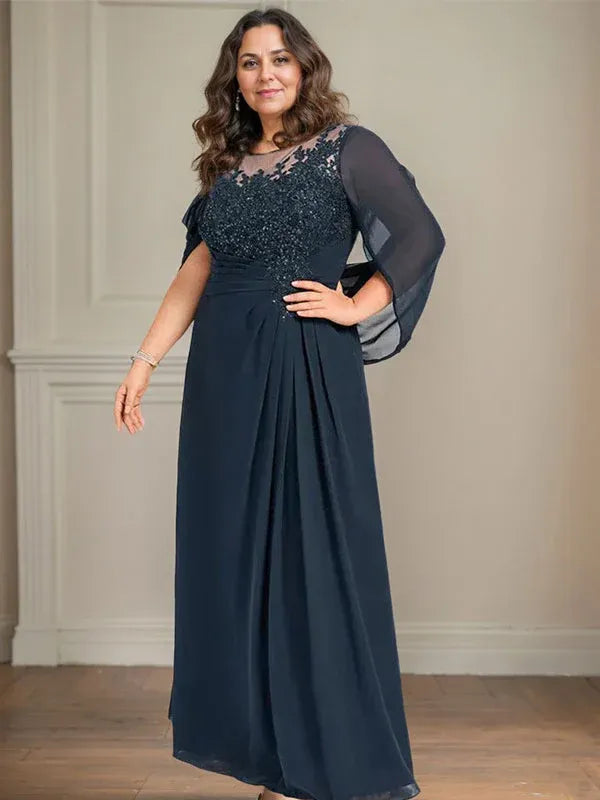 Eloria – Vestido de Madre de la Novia con Escote Redondo, Lentejuelas y Pliegues