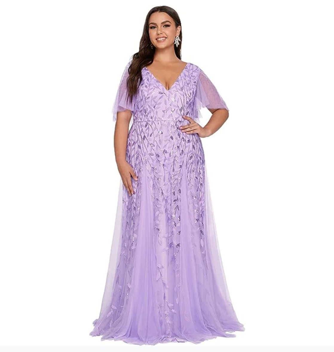 Marjorie | Vestido de Encaje y Lentejuelas de Talla Grande con Escote en V para la Madre de la Novia