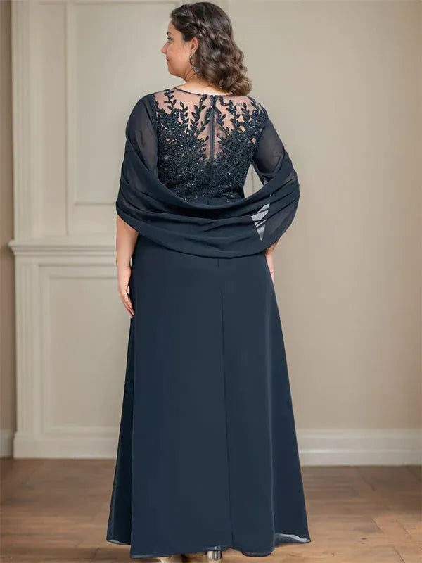 Eloria – Vestido de Madre de la Novia con Escote Redondo, Lentejuelas y Pliegues