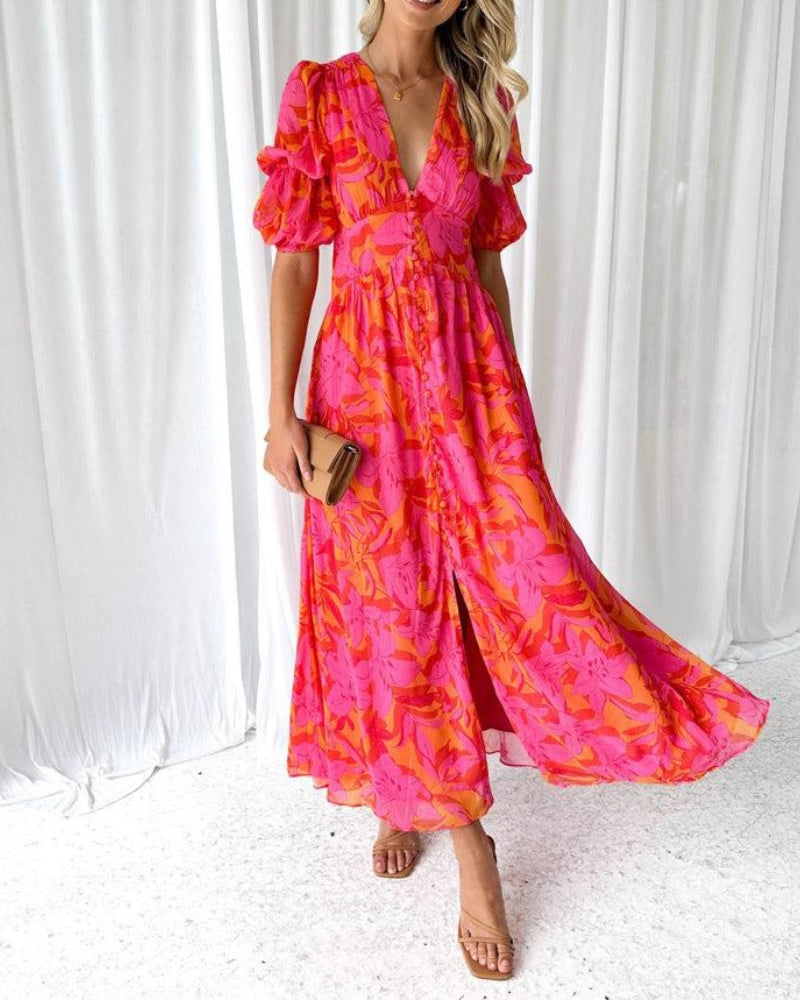 DERANA - VESTIDO MAXI ROJO ROSA