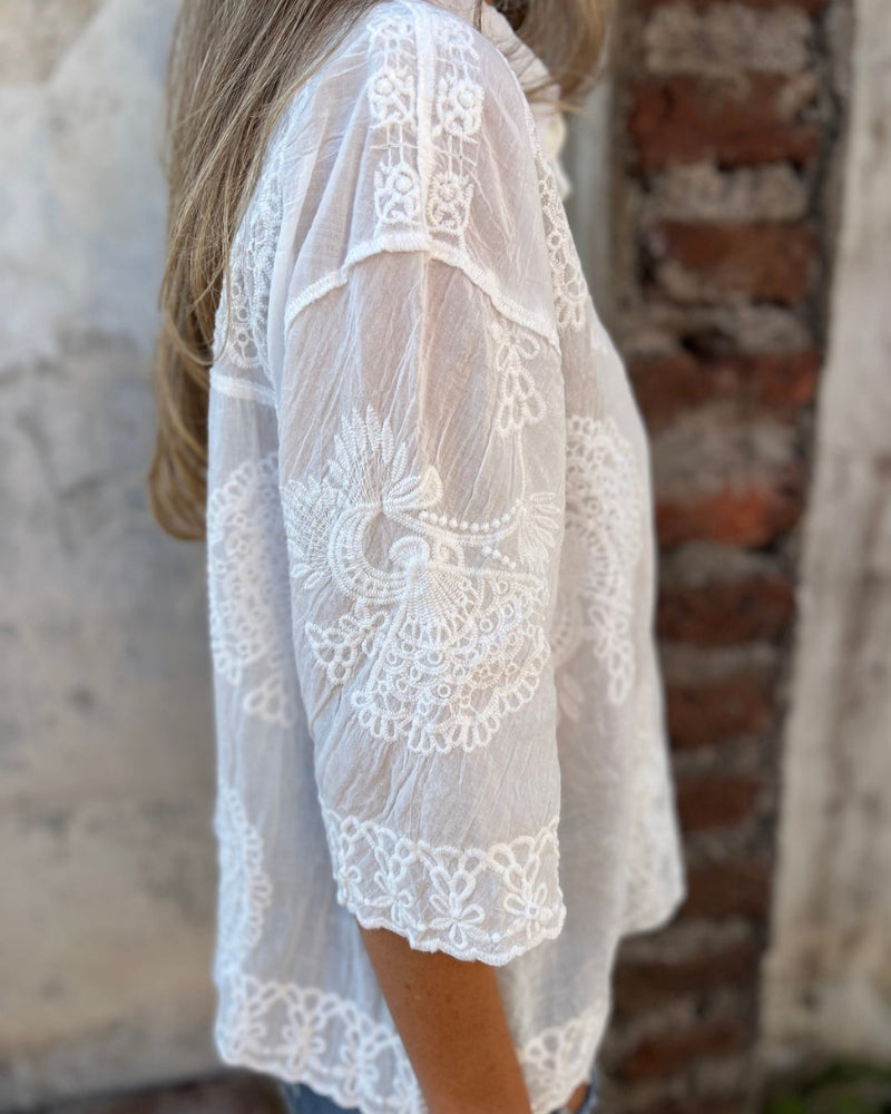 IAREL - BLUSA CHIC BORDADA EN ENCAJE