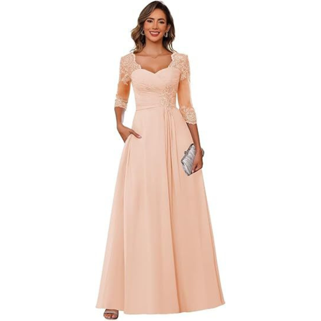 Amelia – Vestido de Noche y Compromiso con Apliques de Encaje