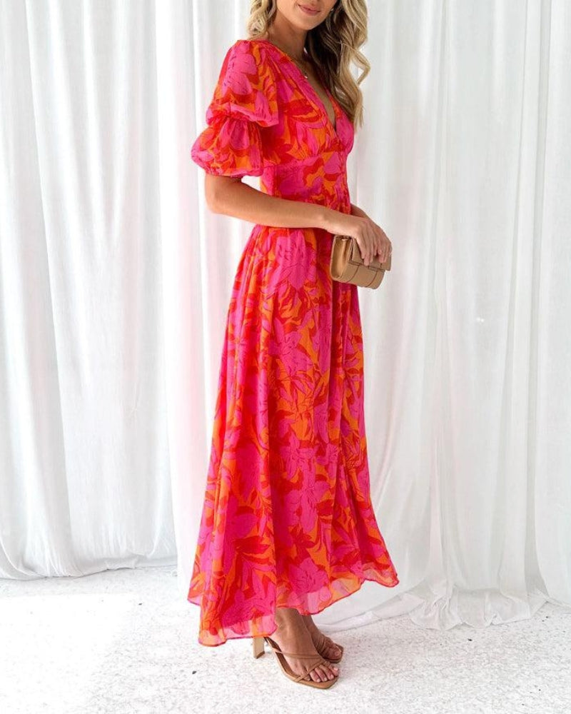 DERANA - VESTIDO MAXI ROJO ROSA