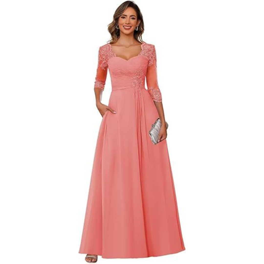 Amelia – Vestido de Noche y Compromiso con Apliques de Encaje