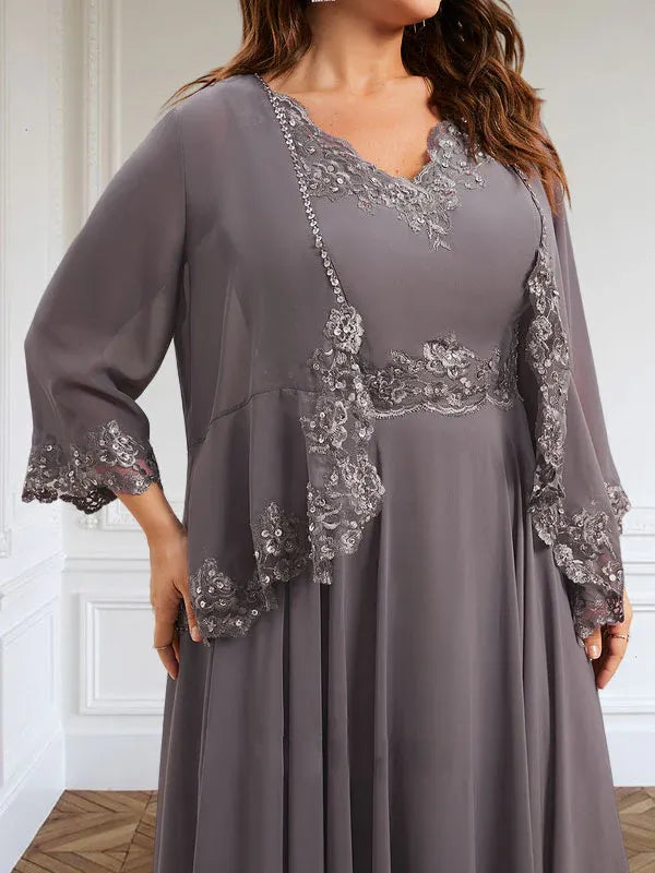 Evelina | Vestido de Chiffon en Corte A con Lentejuelas y Encaje